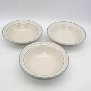 Set of 3 Vintage Cordella Bluet 7" Coupe Cereal Scalloped Bowls Beige Blue